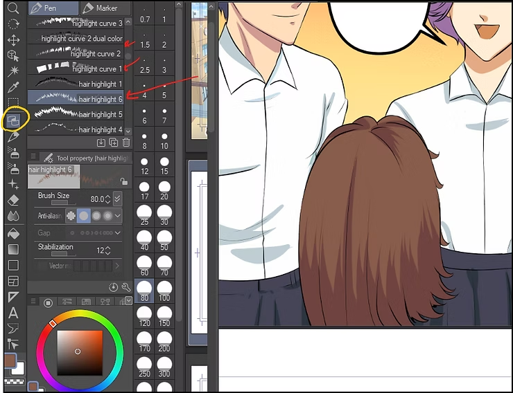 أضف لمعان شعر الانمي للويبتون و المانجا webtoon hair highlights