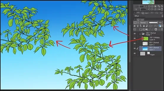 كيف ترسم أغصان شجرة انمي بفرشاة أغصان جاهزة